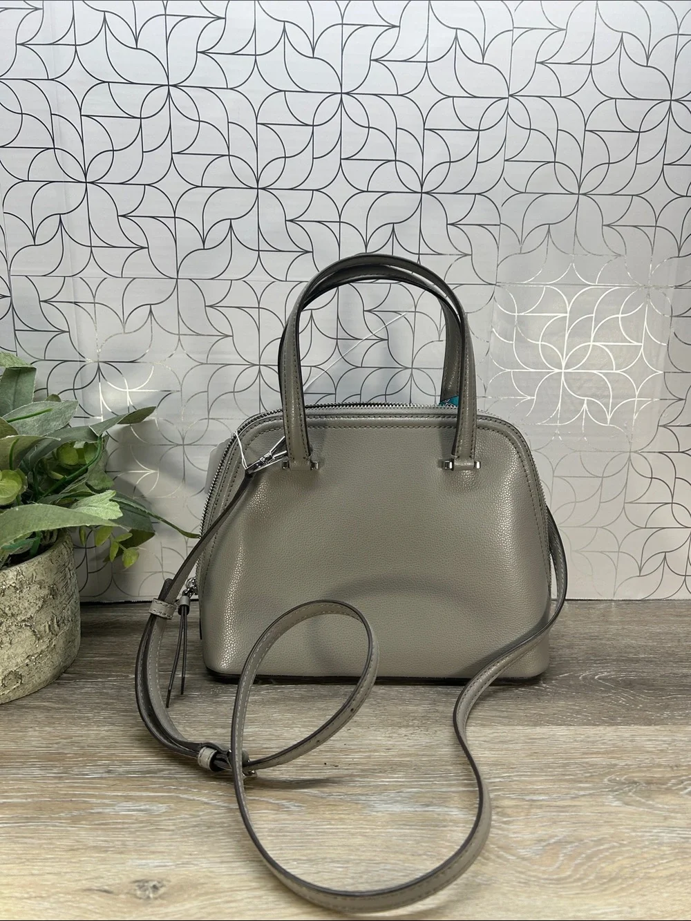 6359 kate spade gray dome satchel with teal patterned scarf 268506359